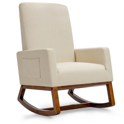 Costway Mid Century Retro Fabric Upholstered  Rocking Chair Modern Armchair Beige
