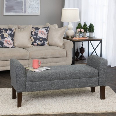 Gray Tweed Upholstered Storage Bench with Walnut Legs