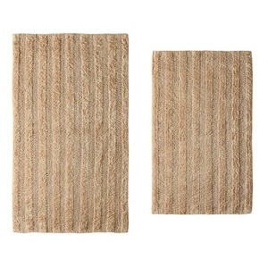 Knightsbridge Stylish And Comfortable Traditional Linear Design 2 PC Cotton Bath Rug Set 20"x30" & 24"x40" Natural - 1 of 4