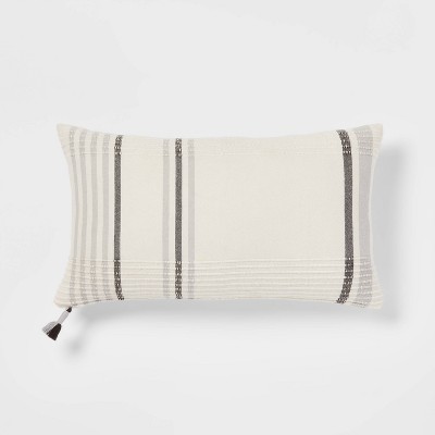 Oversized Woven Striped Lumbar Throw Pillow with Tassel Zipper Neutral/Gray - Threshold™