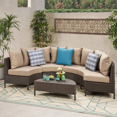 Newton 5pc Wicker Patio Lounge Set- Brown - Christopher Knight Home