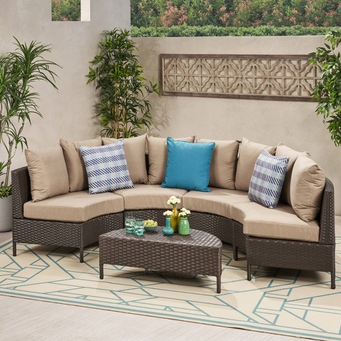 Newton 5pc Wicker Patio Lounge Set- Brown - Christopher Knight Home - image 1 of 4