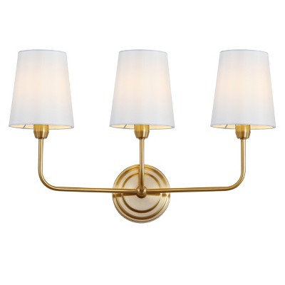 Brookes Contemporary Brass Gold 3-Light Wall Sconce with Cotton Shades