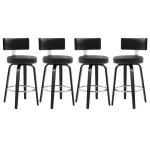 Bekrvio 26”/29” Swivel Bar Stools Set of 4,Faux Leather Upholstered with Back & Black Wood Frame,Modern Kitchen Island Stools for Kitchen Counter - 1 of 4