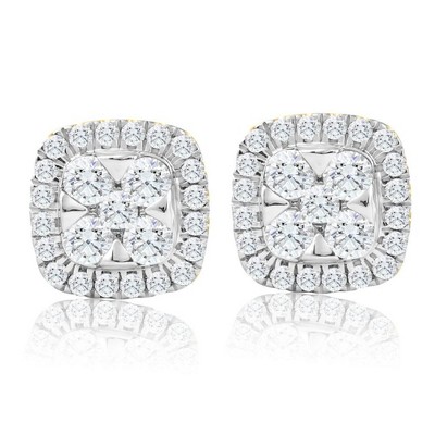 Pompeii3 1Ct T.W. Pave Diamond Cushion Halo Studs 10k Yellow Gold Lab Created Earrings