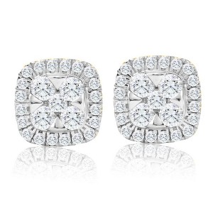 Pompeii3 1Ct T.W. Pave Diamond Cushion Halo Studs 10k Yellow Gold Lab Created Earrings - 1 of 4