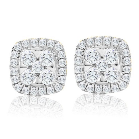 Pompeii3 1ct T.w. Pave Diamond Cushion Halo Studs 10k Yellow Gold Lab ...