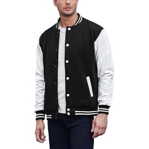 COOFANDY Mens Fashion Varsity Jackets Leather Sleeve Slim Fit College Baseball Letterman Bomber Coat S-XXL - 1 of 4