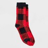 Men's Buffalo Check Plaid Cozy Crew Socks with Gift Card Holder - Wondershop™ Red/Black 6-12 - image 2 of 3