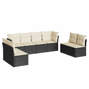 vidaXL 8 Piece Patio Sofa Set with Cushions - Black and Cream Without Table - 1 of 4
