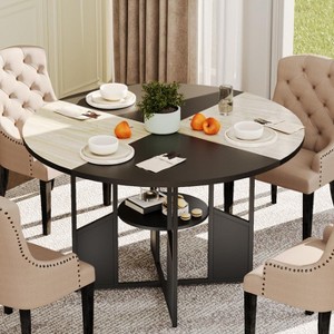 TackView 59''Round Dining Table for 4-6, Farmhouse Dinner Table with Wooden Tabletop, Adjustable Feet, Metal Base, for Living Room - 1 of 4