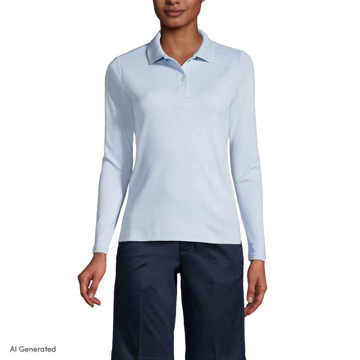 Lands' End School Uniform Women's Long Sleeve Feminine Fit Interlock Polo Shirt - thumbnail 4