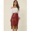 INSPIRE CHIC Women's High Low Hem Belted High Waist Side Button Decor Faux-Leather Skirt - 3 of 4