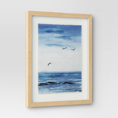 (Set of 2) 16&#34; x 20&#34; Seascape Framed Art Set Natural - Threshold&#8482;