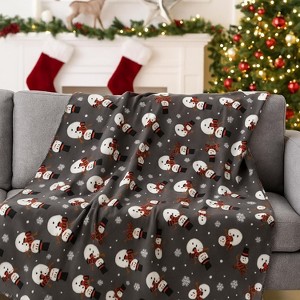 Christmas Snowman Flannel Throw Blankets Xmas Snowflake Winter Grey Cozy Fleece Blanket for Winter Bedding Couch Chair and Homeless Gift. - 1 of 4