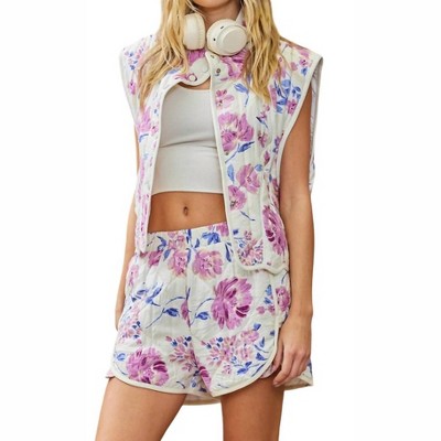 Women's Darla Quilted Escalloped Edge Vest & Short Set - Illa Illa