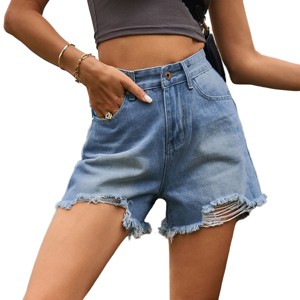 Ripped Denim Shorts for Women Highwaist Summer Shorts Ripped Jeans Shorts with Pocket  Frayed Shorts Summer Comfy Shorts Nashville Outfits - 1 of 4