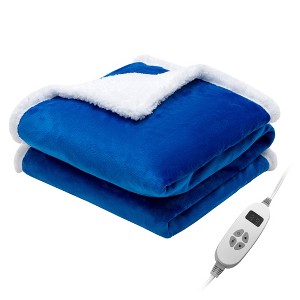 Costway 50'' x 60''Electric Heated Blanket Throw Reversible Flannel & Faux Shearling Blanket Red/Blue/Grey - 1 of 4