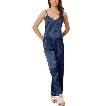 cheibear Women's Pajama Party Satin Silky Summer Camisole Cami Pants Sets