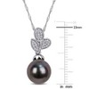 EVERLY JEWELRY | 10K White Gold 9 - 9.5 MM Black Tahitian Cultured Pearl and 1/10 CT TW Diamond Leaf Drop Pendant with Chain - 17 inch - 4 of 4