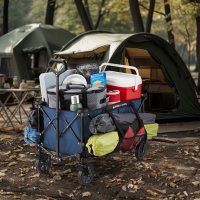 Blue Heavy-Duty Collapsible Outdoor Utility Wagon with Cup Holders