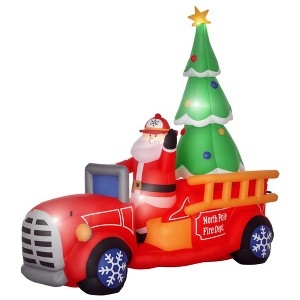 7.5ft Christmas Inflatable Santa Claus Driving a Fire Truck with Tree, Outdoor Blow-Up Yard Decoration with LED Lights Display - 1 of 4
