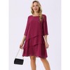 INSPIRE CHIC Women's Round Neck Semi Sheer 3/4 Bell Sleeve Asymmetrical Layered Tiered Midi Dress - 3 of 4