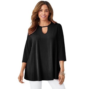 Jessica London Women's Plus Size Stretch Knit Keyhole Swing Tunic - 1 of 4