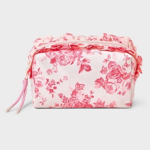 Girls' Ruffled Floral Printed Cosmetic Pouch - art class™ Pink/White - 1 of 4