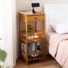 2/3Tiers Smoothly Bamboo Bedside Table Living Room Coffee Tea End Table Tall Nightstand Home Decor with Drawers & Bottom Shelf - 2 of 4