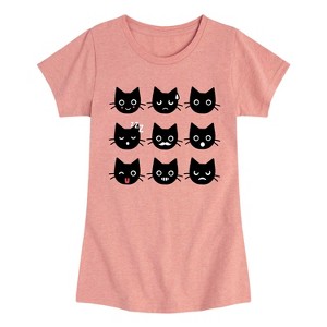 Girls' - Instant Message - Black Cat Emotions Fitted Short Sleeve Graphic T-Shirt - 1 of 4