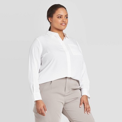 white long sleeve blouse plus size