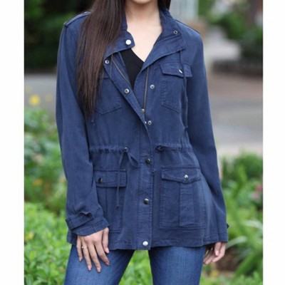 Women's Tencel Utility Jacket With Pockets And Hood - Nostalgia