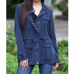 Women's Tencel Utility Jacket With Pockets And Hood - Nostalgia - 1 of 3