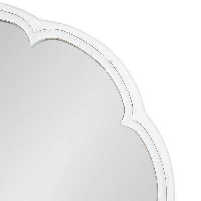 Maren 26" Distressed White Round Wooden Scallop Vanity Mirror