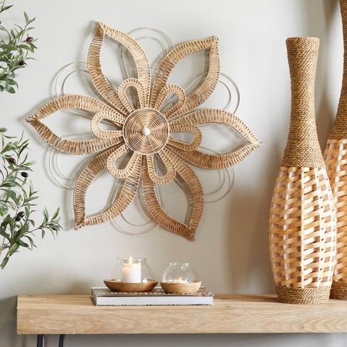 Rattan Floral Daisy Wall Decor With Metal Wire Brown - Olivia ...