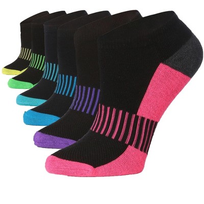 Tipi Toe Women's 6 Pack Cushioned Comfort Running Solid Black Rainbow Toe Support Socks For Women