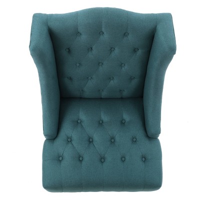 Handcrafted Dark Teal High Back Wood Accent Chair
