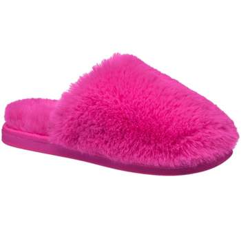 Women Fuzzy Panel Bedroom Slippers, Preppy Pink Fuzzy Slippers