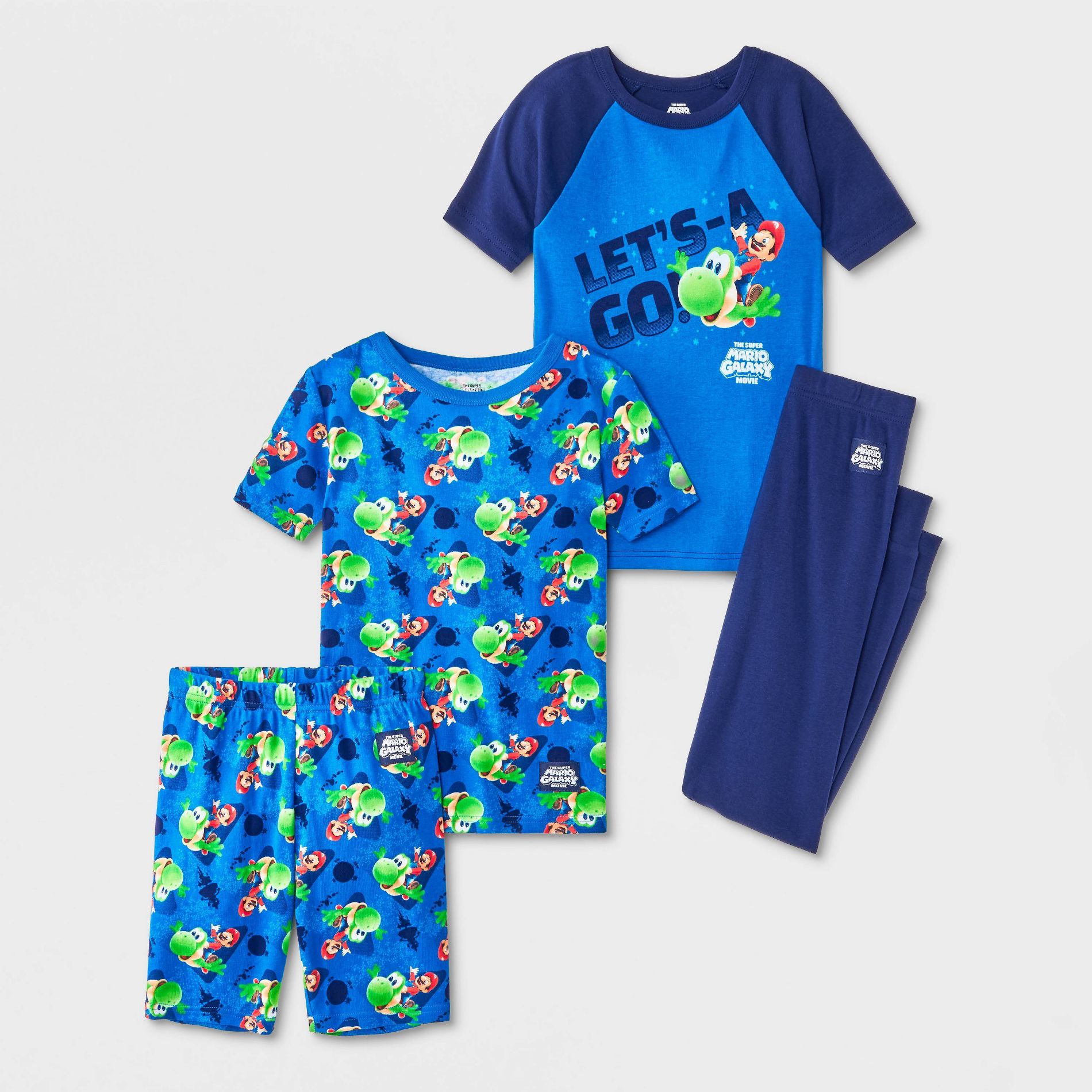 Boys' 4pc Super Mario Galaxy T-Shirt and Shorts Pajama Set - Blue
