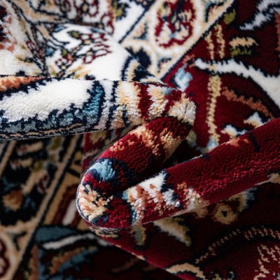 Burgundy and Tan Floral Synthetic Runner Rug