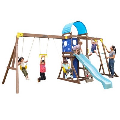 Kids Wooden Flat Swing Seat Garden Playground Swingset Toy Outdoor Park Fun 