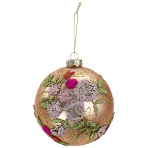 Northlight 4.5" Pink Floral Applique Glass Ball Christmas Ornament - 1 of 4
