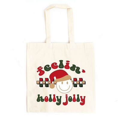 City Creek Prints Feelin' Holly Jolly Canvas Tote Bag - 15x16 - Natural