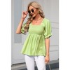 YesFashion Women's Summer Short Sleeve Smocked Peplum Blouses Square Neck Ruffle Hem Babydoll Tunic Crop Tops - 3 of 4