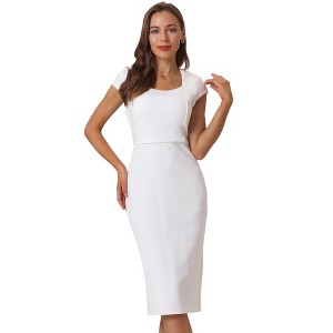 Hobemty Women's Work Square Neck Cap Sleeve Midi Sheath Pencil Dresses - 1 of 4