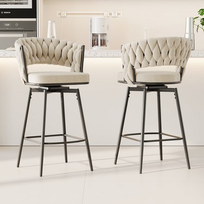 HDZNVF Set of 2 Equipped With Soft Cushioned Backrest Counter Stool, 360°Swivel Bar Chairs, Black and White