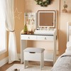 Vanity Desk with LED Light Mirror and Charging Station, Small Vanity Set with Storage Stool, 4 Open Shelves and 2 Drawers, Makeup Vanity Table - 3 of 4