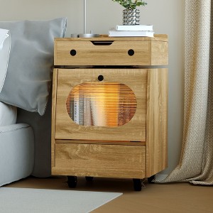 Famapy Playful Robot - Shaped Nightstand with Touch - Control LED Strip,Side Cabinet with Rotatable Top,Lockable Wheels,360° Rotation - 1 of 4