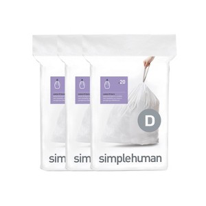 simplehuman 20L Code D Custom Fit Kitchen Trash Bag Liners 3 Quick Dispense Packs - 60ct: Tall Kitchen, Drawstring, White - 1 of 4